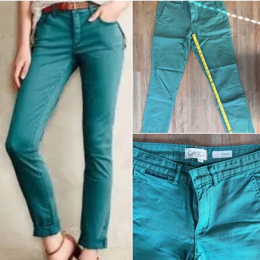 Anthropologie Pilcro Aqua Green Cotton Chinos Pants Women Size 25